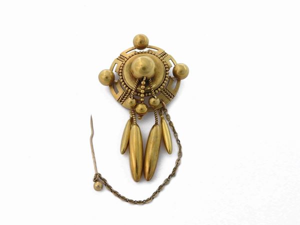 Yellow gold brooch with gold pendants  (Early 20th century)  - Auction Jewels and Watches - Maison Bibelot - Casa d'Aste Firenze - Milano
