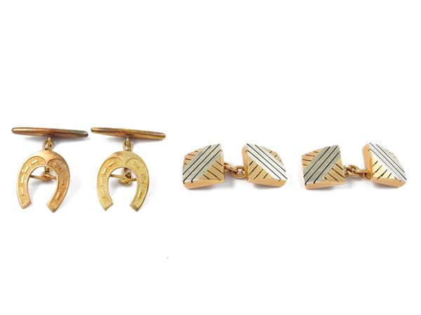 Two pairs of yellow gold cufflinks