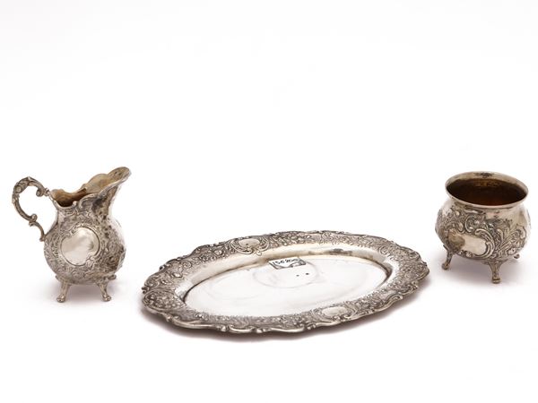 Vintage silver tea serving accessories
