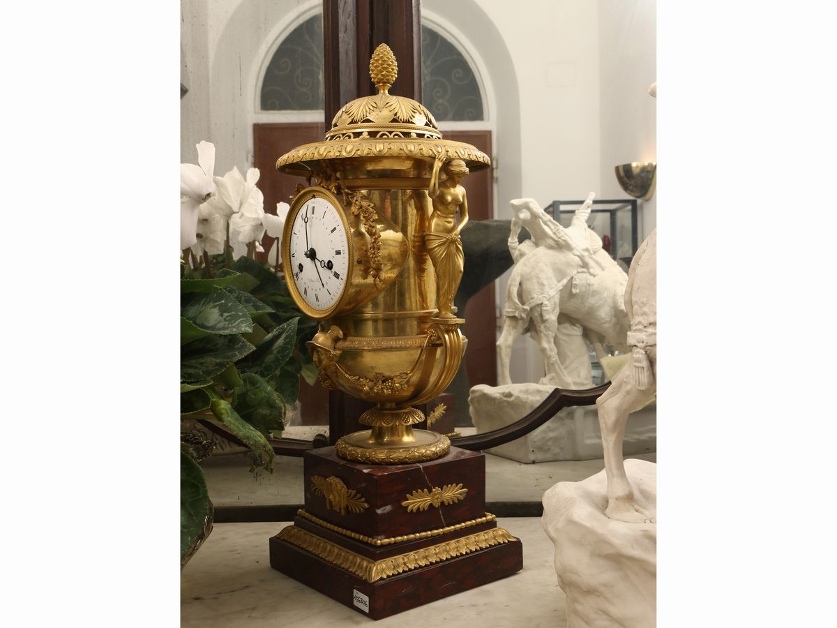 Orologio da Tavolo in Bronzo Dorato, Jacques-auguste Détour À Paris, Inizio del XIX Secolo
