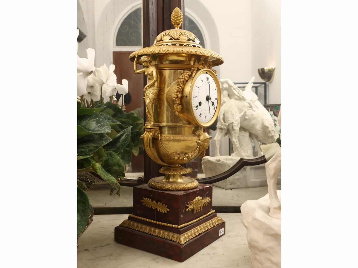 Orologio da Tavolo in Bronzo Dorato, Jacques-auguste Détour À Paris, Inizio del XIX Secolo
