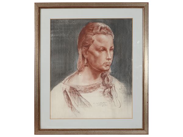 Silvestro Pistolesi : Female portrait 1984  - Auction A florentine house. Between tradition and modernity Modern and contemporary art Collection of modern paintings and Design - II - - Maison Bibelot - Casa d'Aste Firenze - Milano