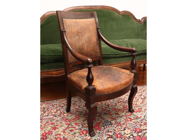 Series of three walnut armchairs