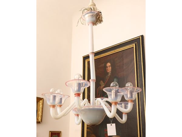 Lattimo blown glass chandelier, La Murrina