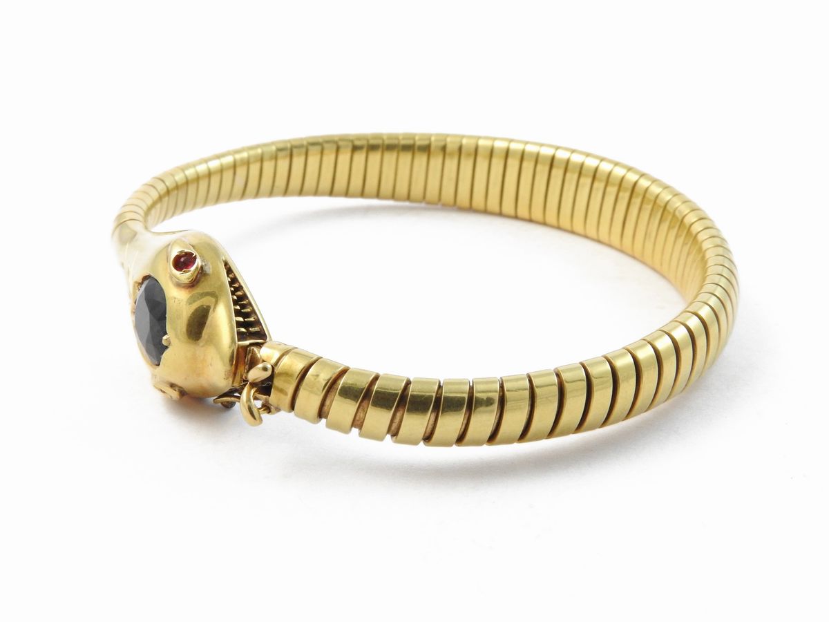 Bracciale Animalier Tubogas in Oro Giallo con Zaffiro e Rubini