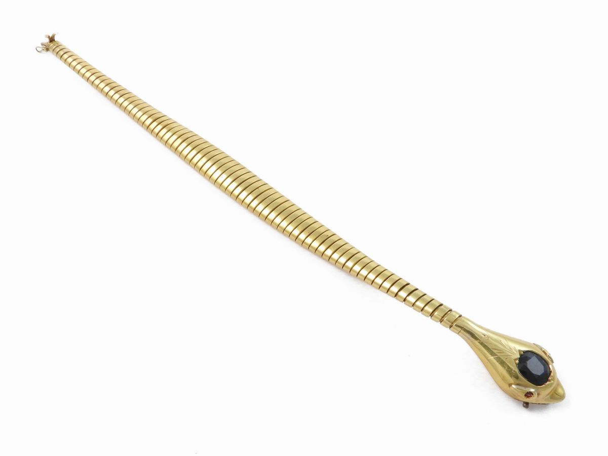 Bracciale Animalier Tubogas in Oro Giallo con Zaffiro e Rubini