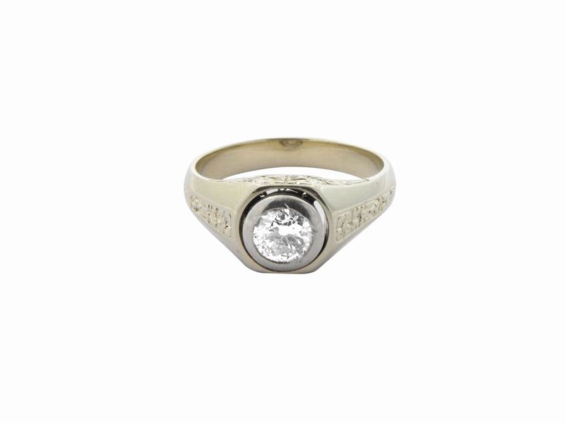 Anello Solitario in Oro Bianco con Diamante
