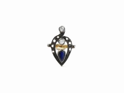 Anello in Oro e Argento con Diamanti e Zaffiro