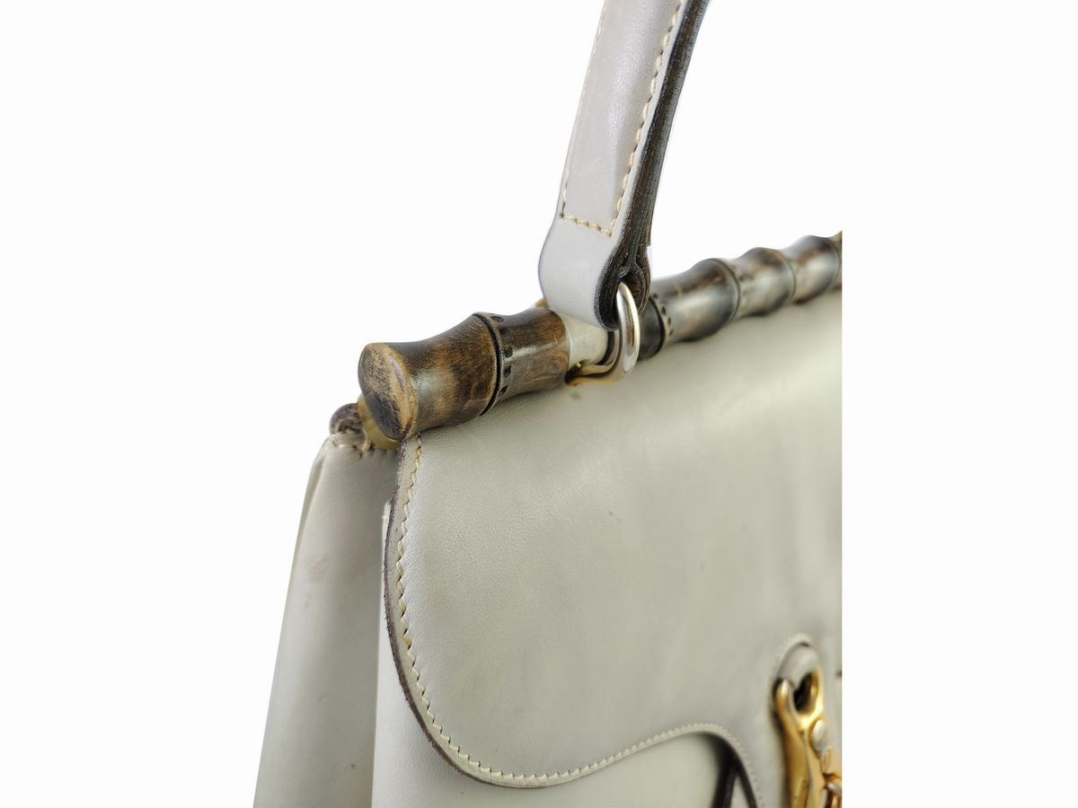Gucci, Borsa a Mano in Pelle Color Riso e Bamboo