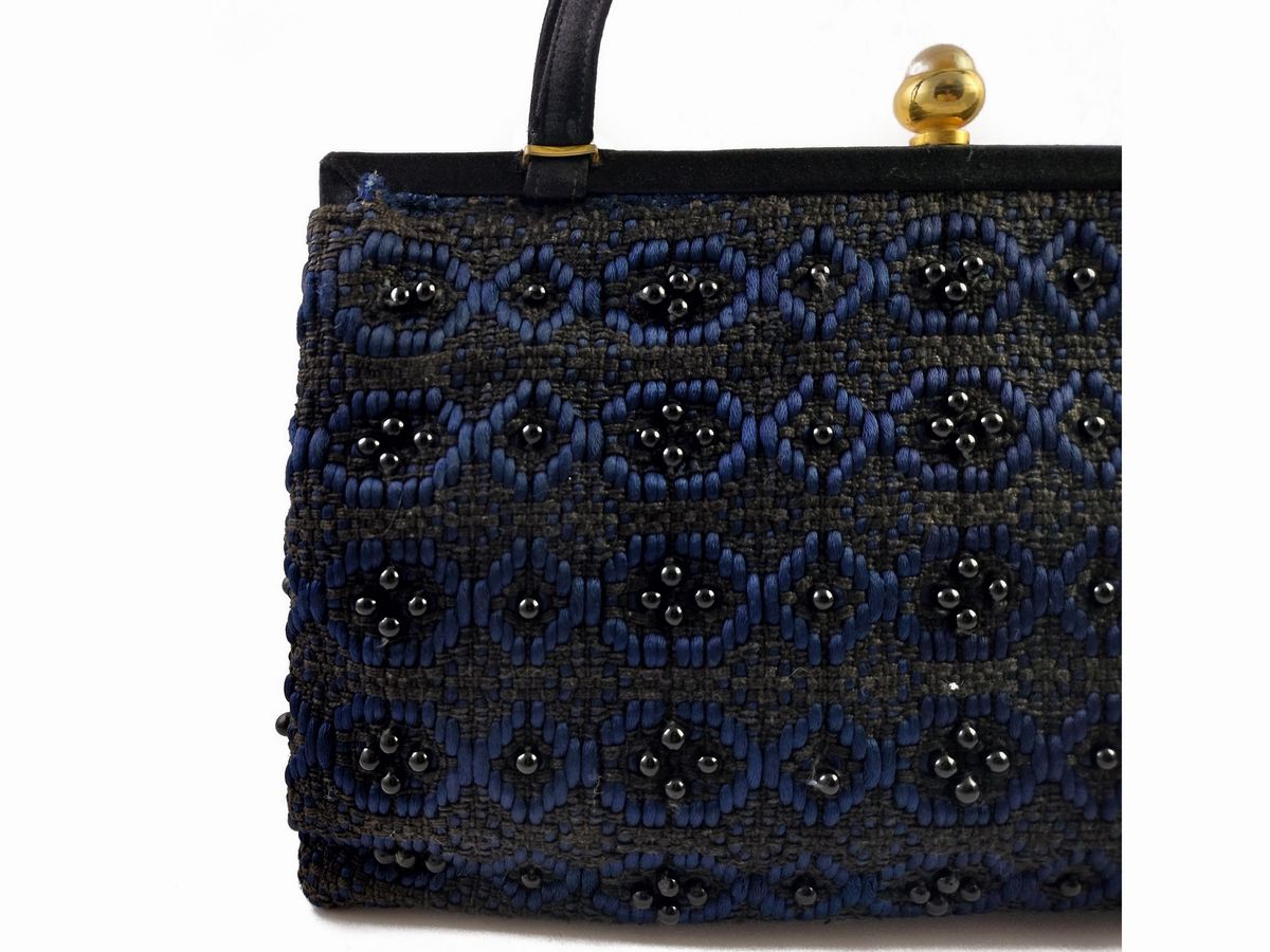 Borsa a Mano in Tessuto e Perline