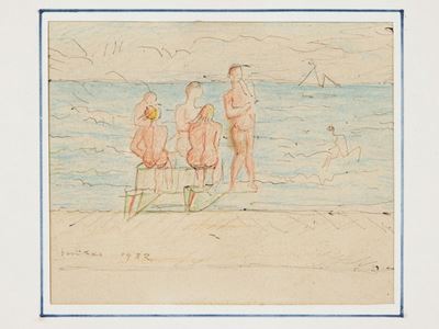 Veduta di Spiaggia con Bagnanti 1932