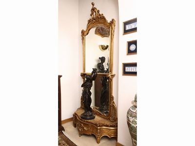 Grande Specchiera in Legno Intagliato e Dorato