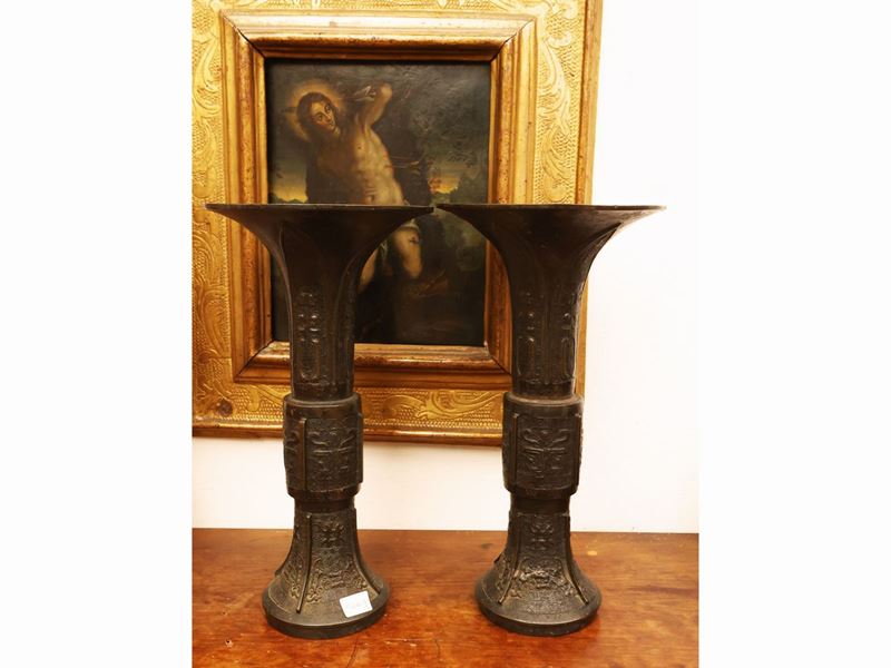 Coppia di Vasi Gu in Bronzo