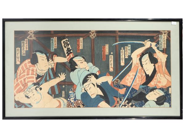 Utagawa Kunisada - Triptych of polychrome woodcuts