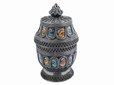 Vaso in Metallo e in Ceramica Smaltata