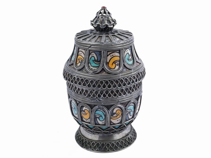 Vaso in Metallo e in Ceramica Smaltata