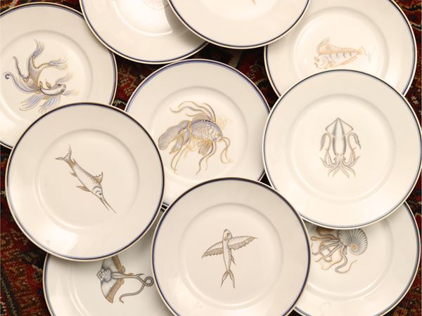 Set of porcelain plates, Ginori PIttoria di Doccia and Verbania Laveno, 1930s