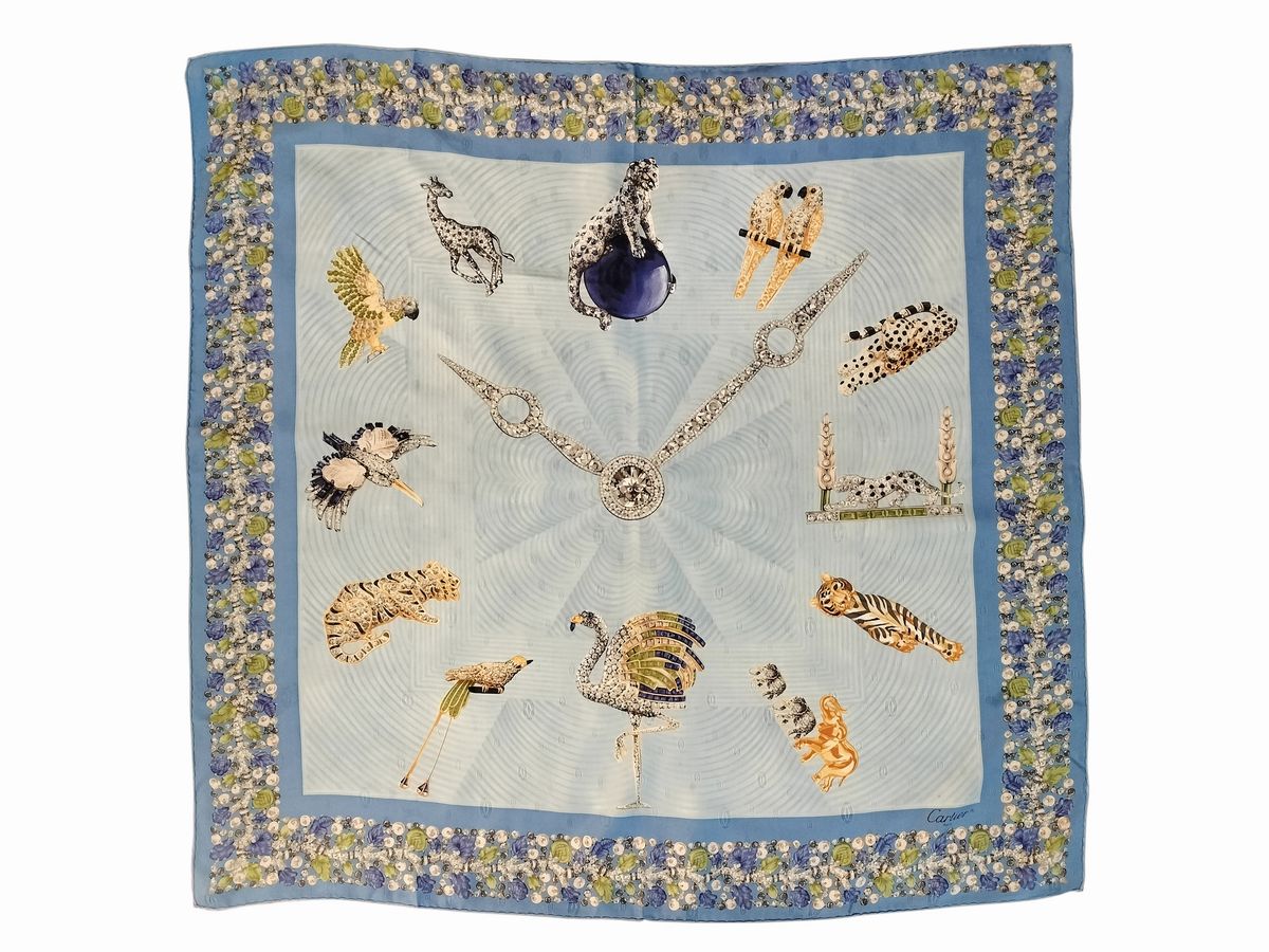 Cartier, Due Foulard in Seta Jacquard Firmata