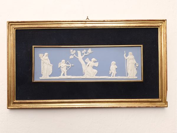 Series of five light blue biscuit plaques, Wedgwood