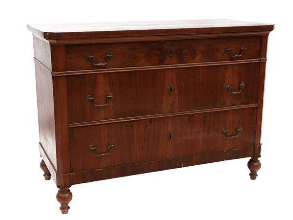 Chest of drawers in walnut veneer and walnut feather