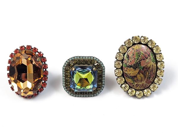 Frangos, Three large rings with colored rhinestones