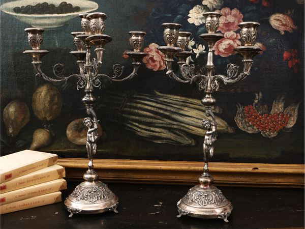 Coppia di candelabri in argento, Ottanelli & Castaldi Firenze