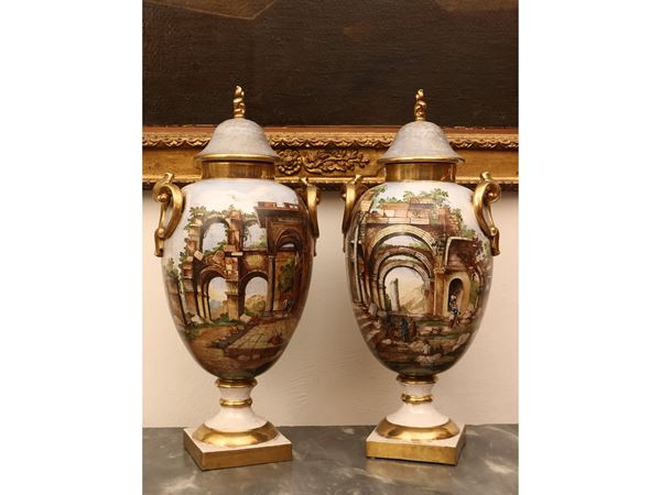 Coppia di grandi vasi a potiche in ceramica, Batignani