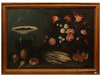Natura Morta con Fiori e Legumi