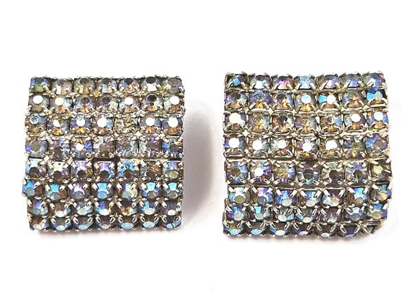 Clip earrings with Northern Lights rhinestone pavé