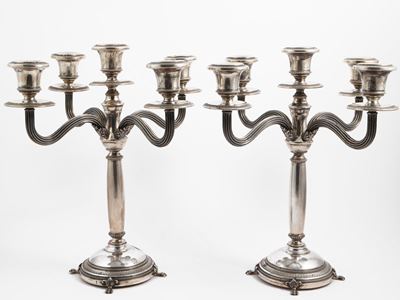 Coppia di Candelabri in Argento, Cesa Alessandria, Anni Trenta