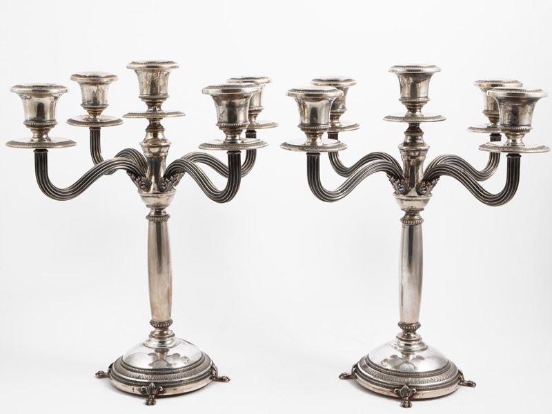 Coppia di Candelabri in Argento, Cesa Alessandria, Anni Trenta