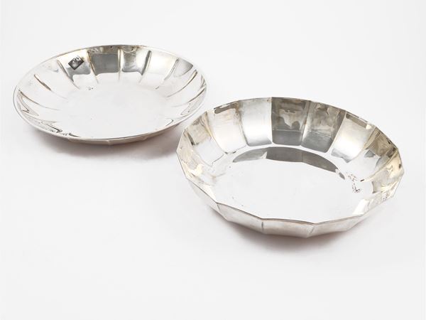 Two silver fruit bowls