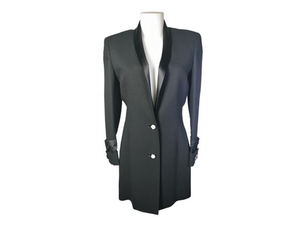 Istante Versace, black longuette evening jacket in wool and silk