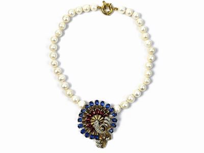 Collana di Perle Coltivate D'acqua Dolce con Grande Pendente