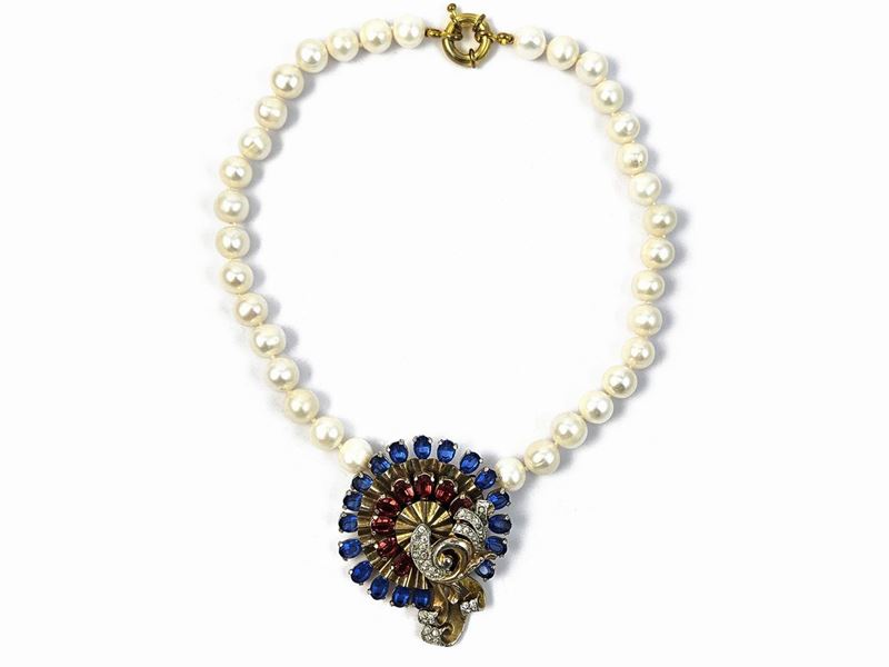 Collana di Perle Coltivate D'acqua Dolce con Grande Pendente
