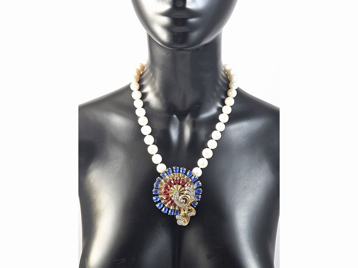 Collana di Perle Coltivate D'acqua Dolce con Grande Pendente