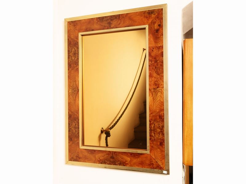 Specchio Rettangolare con Cornice in Radica e Ottone