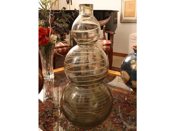 Grande vaso a bottiglia in vetro con lavorazione a spirale, Cenedese,