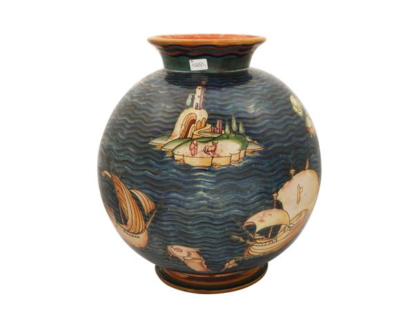 Globular vase in luster-glazed terracotta, Tito Chini