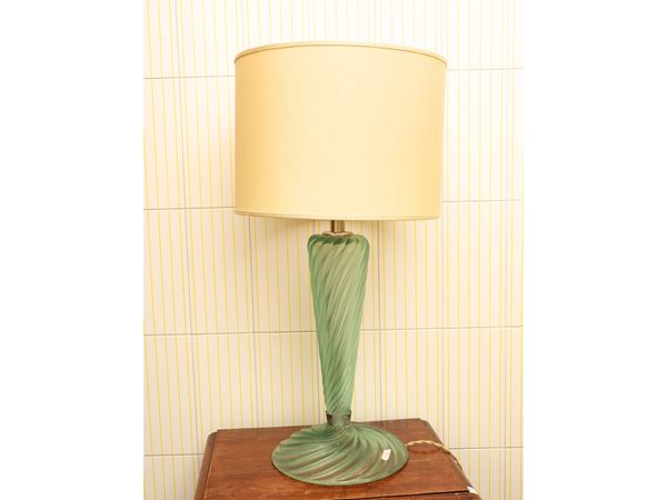 Table lamp in aqua green etched glass, Seguso