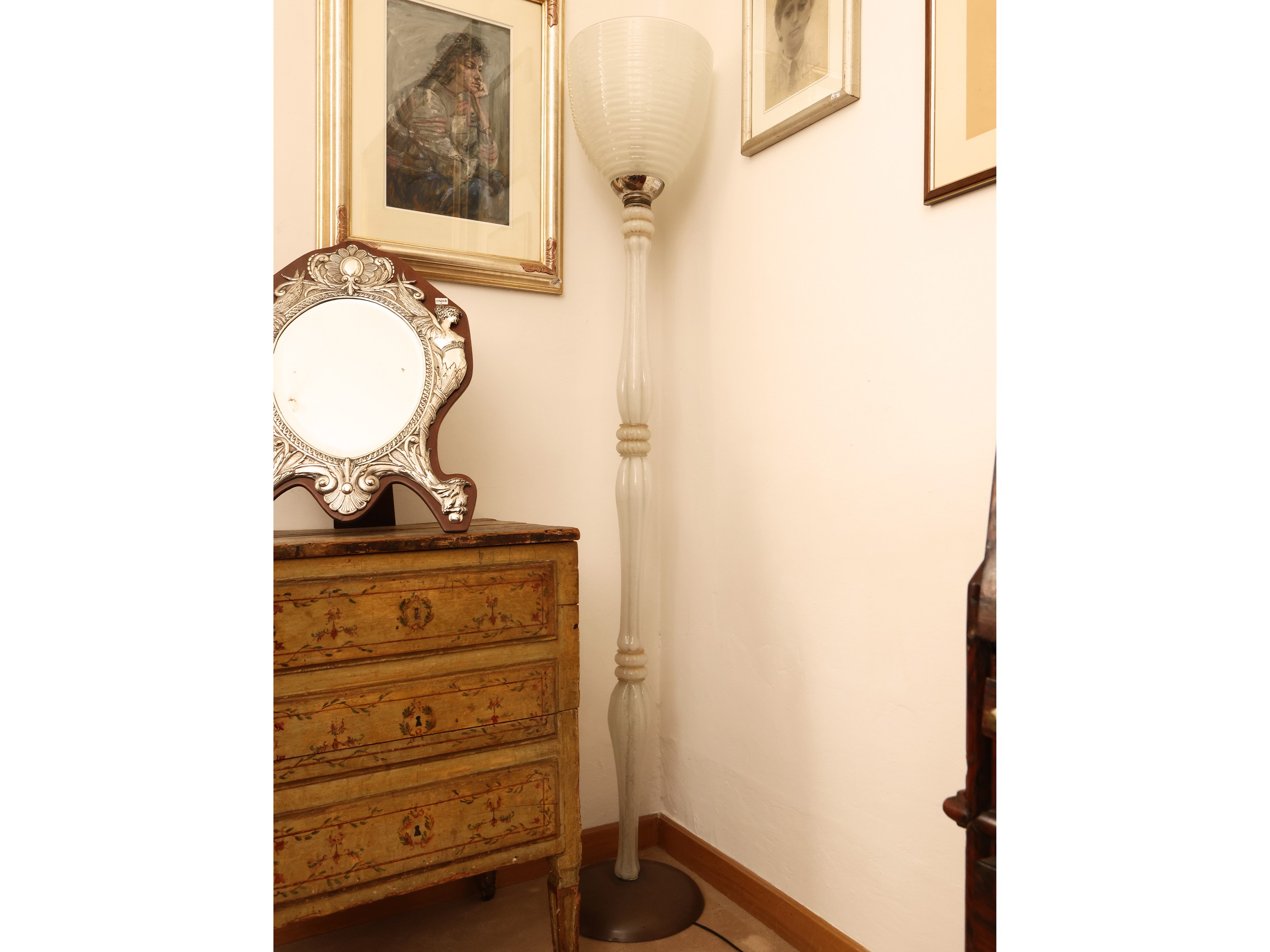 Piantana in Vetro Pulegoso Bianco, Seguso