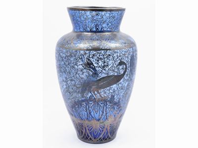 Vaso in Vetro Blu con Decorazione in Argento