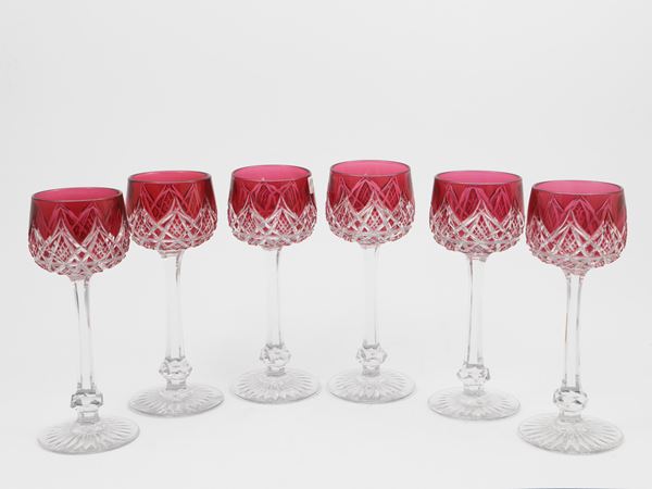 Series of twelve ruby-colored double crystal glasses