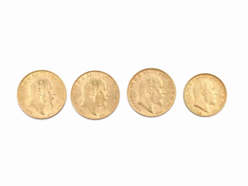 Tre Monete da una Sterlina e una Moneta da 1/2 Sterlina in Oro