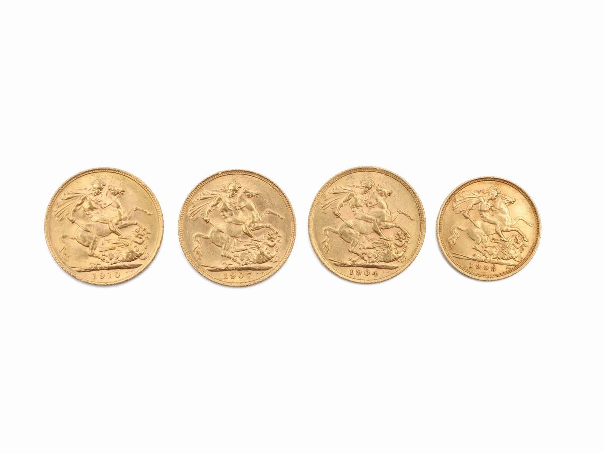 Tre Monete da una Sterlina e una Moneta da 1/2 Sterlina in Oro