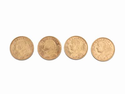 Quattro Monete da 20 Franchi Svizzeri in Oro