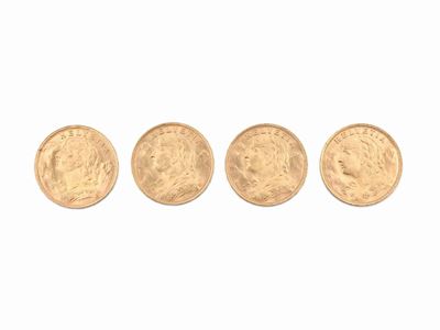 Quattro Monete da 20 Franchi Svizzeri