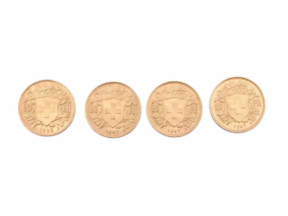 Quattro Monete da 20 Franchi Svizzeri