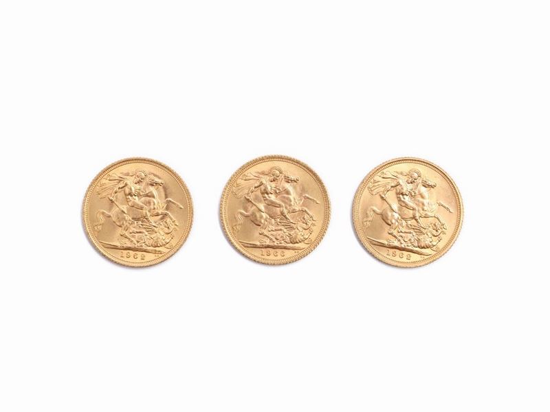 Due Monete da 20 Franchi e una Moneta da 20 Lire in Oro