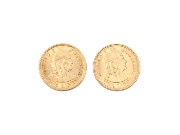 Two one libra gold coins